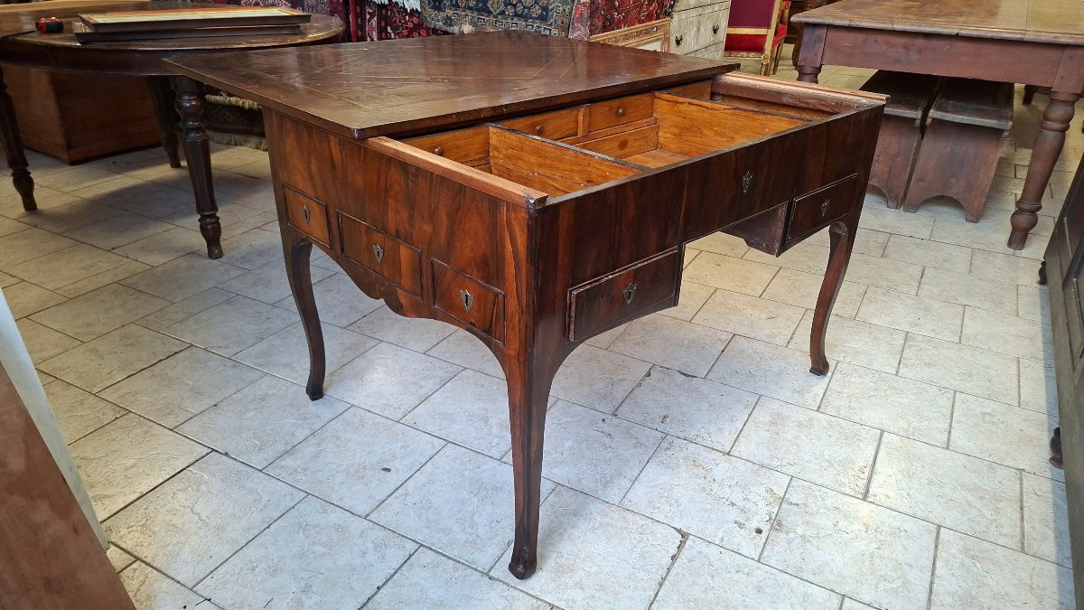 Scrivania da centro in palissandro e noce con segreto-photo-2