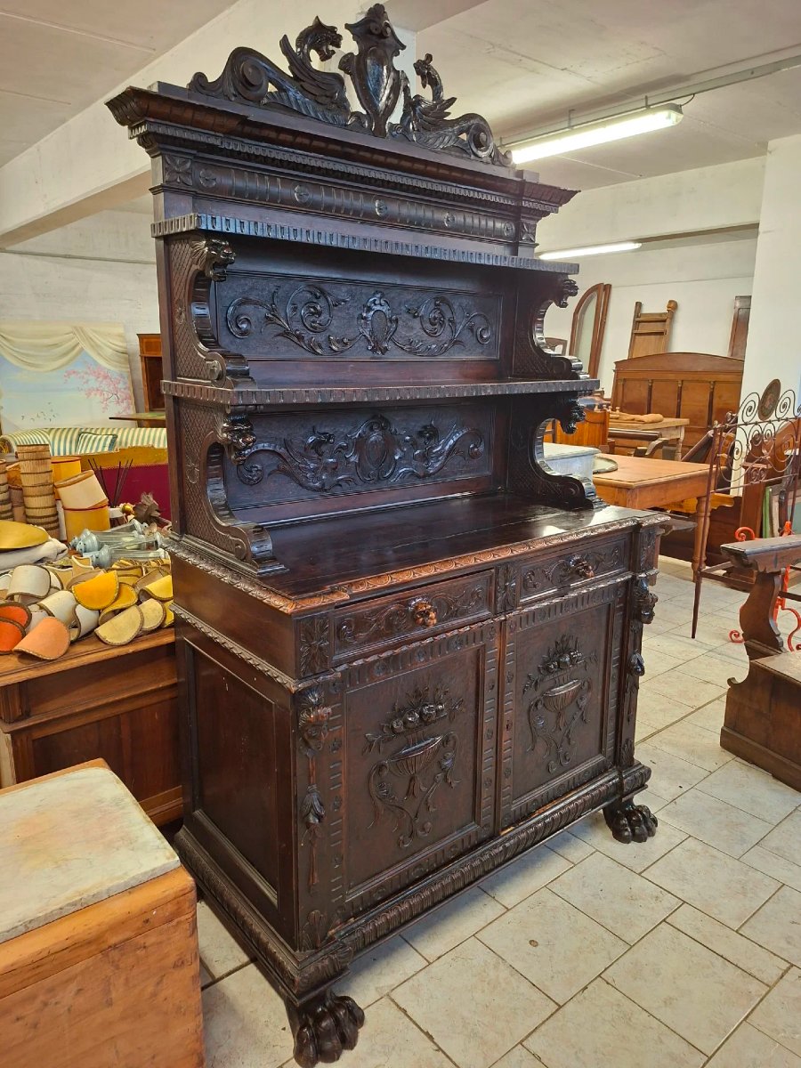 Credenza neorinascimentale in noce-photo-2