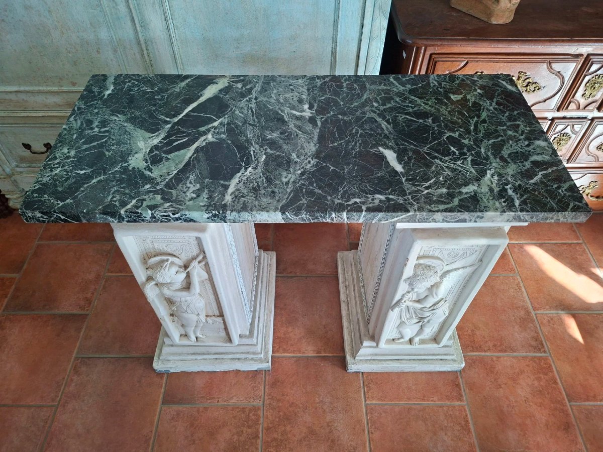 Tavolo da centro, base in gesso e piano in marmo.-photo-2