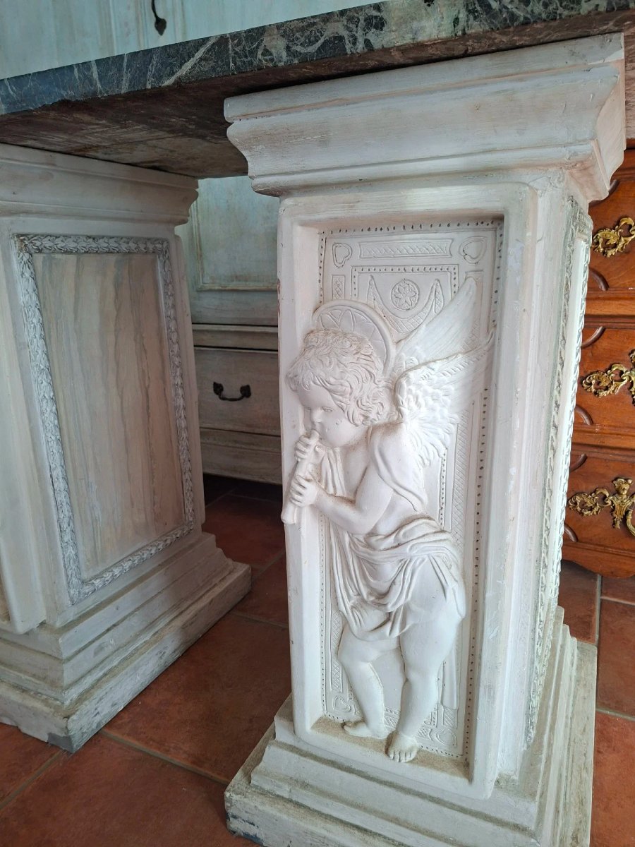 Tavolo da centro, base in gesso e piano in marmo.-photo-4
