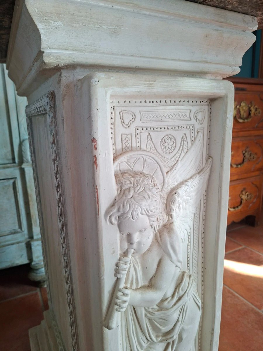 Tavolo da centro, base in gesso e piano in marmo.-photo-1