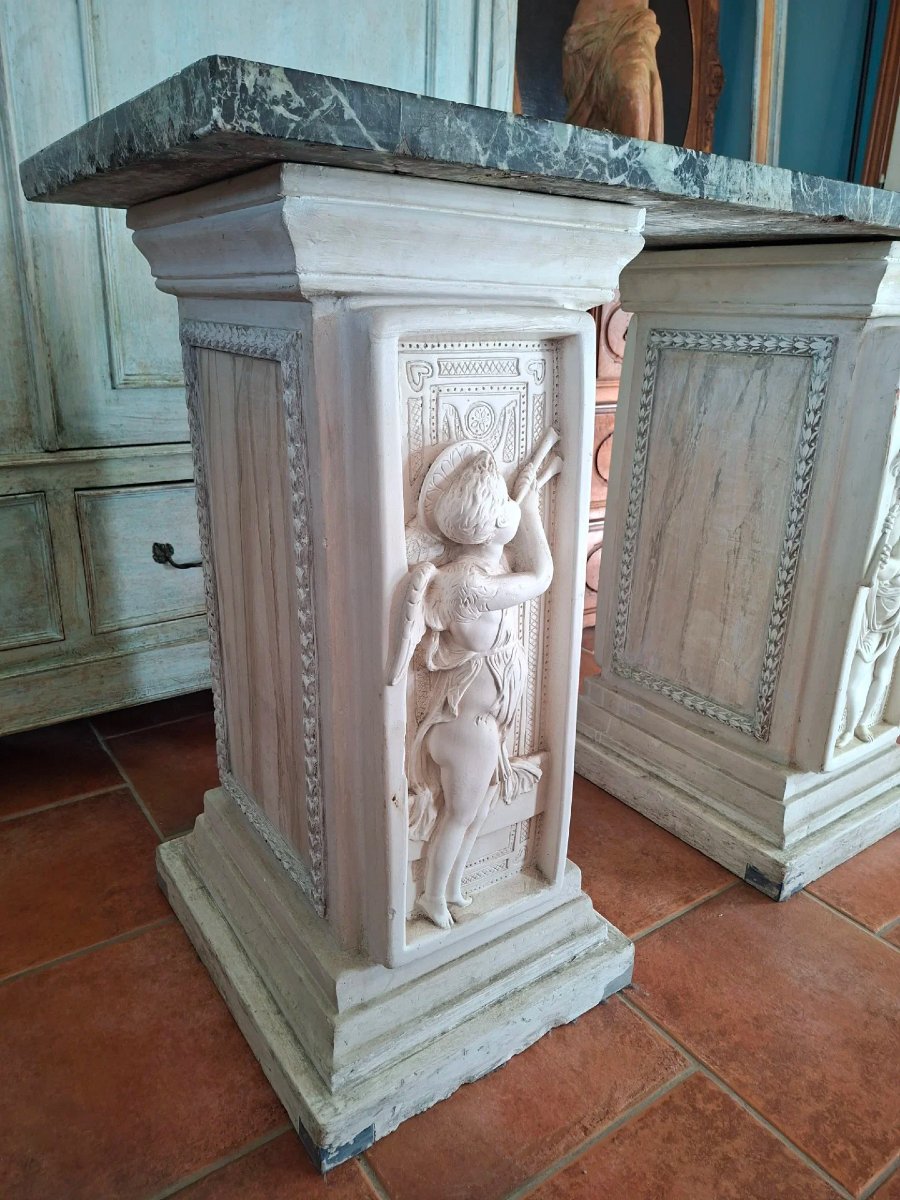 Tavolo da centro, base in gesso e piano in marmo.-photo-2