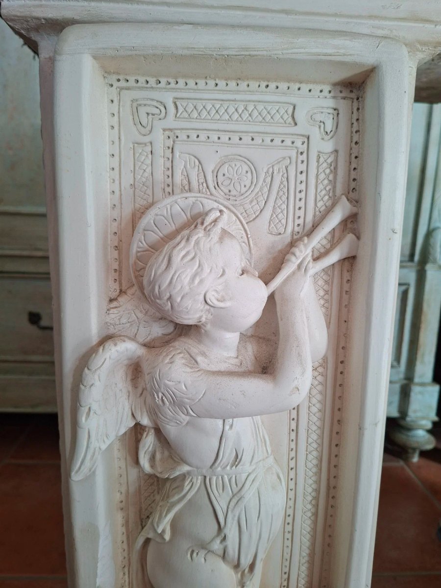 Tavolo da centro, base in gesso e piano in marmo.-photo-3