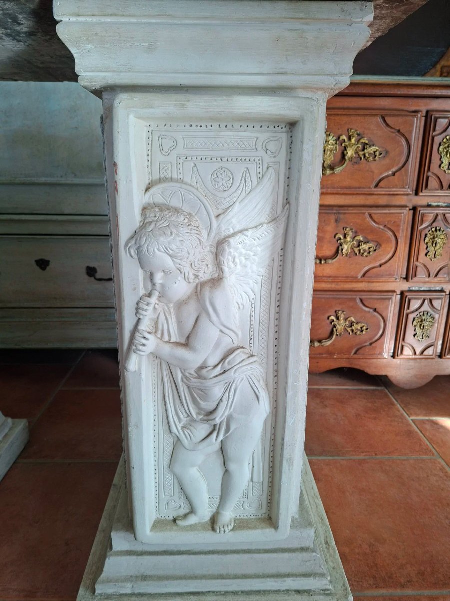 Tavolo da centro, base in gesso e piano in marmo.-photo-5