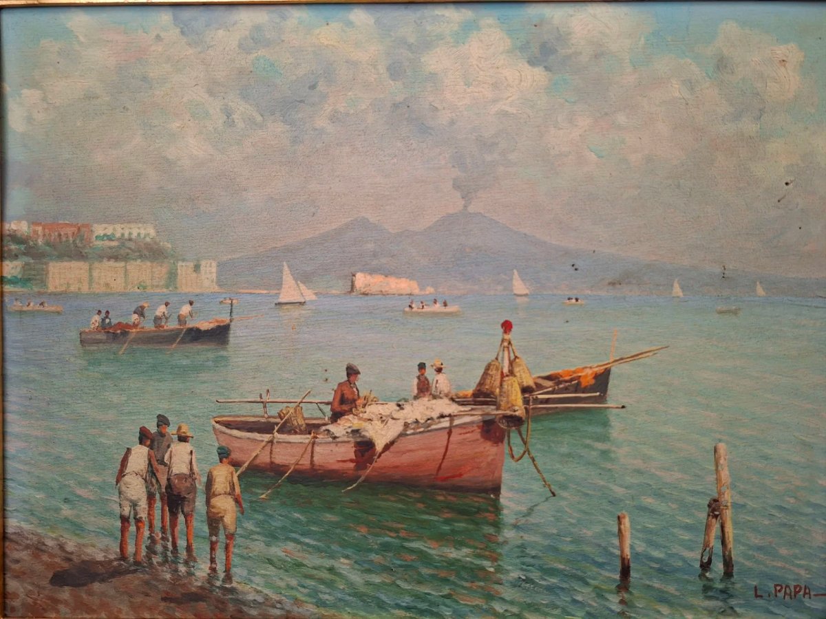 Marina napoletana, olio su compensato.-photo-3