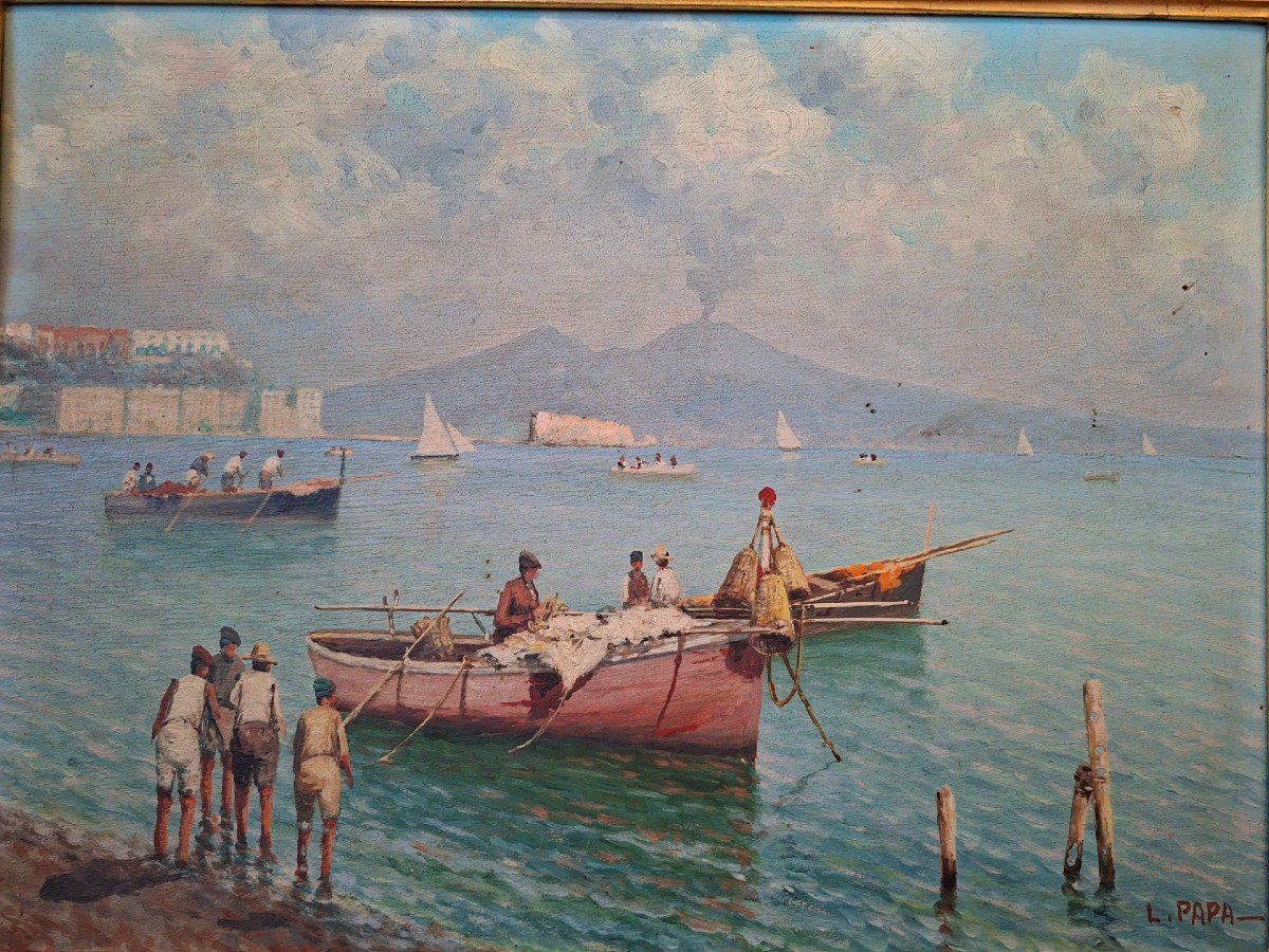 Marina napoletana, olio su compensato.