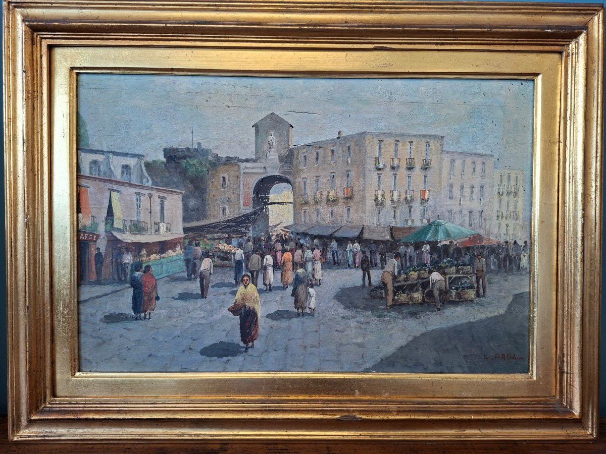 Mercato di Porta Capuana, scuola napoletana, olio su tavoletta-photo-2