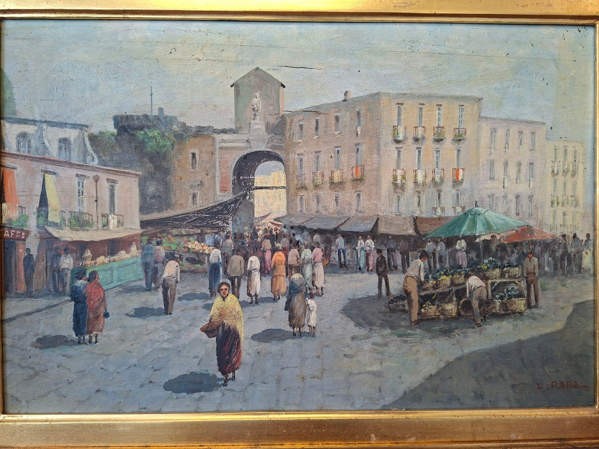 Mercato di Porta Capuana, scuola napoletana, olio su tavoletta-photo-1