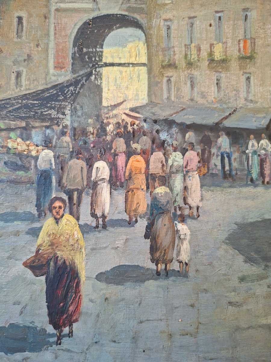 Mercato di Porta Capuana, scuola napoletana, olio su tavoletta-photo-2