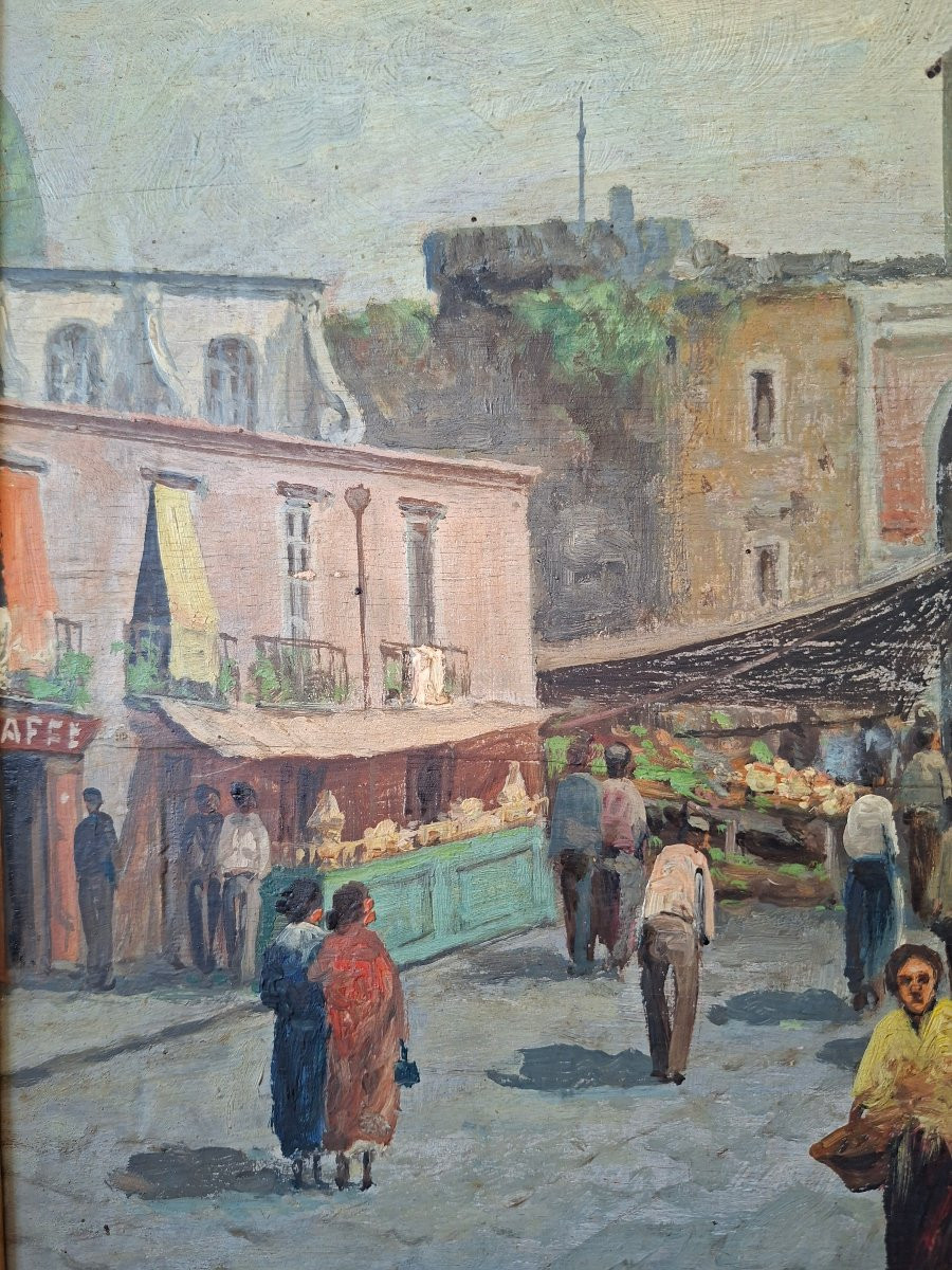 Mercato di Porta Capuana, scuola napoletana, olio su tavoletta-photo-3