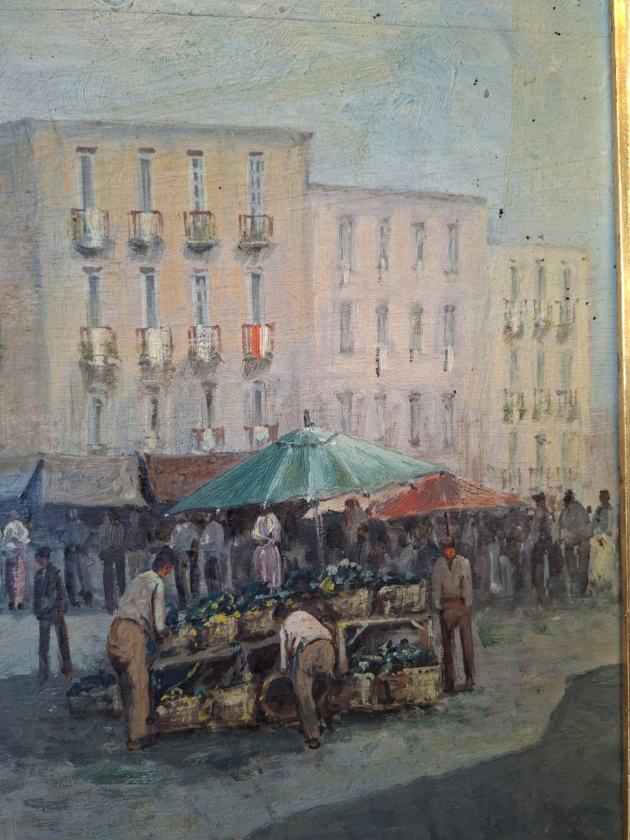 Mercato di Porta Capuana, scuola napoletana, olio su tavoletta-photo-4