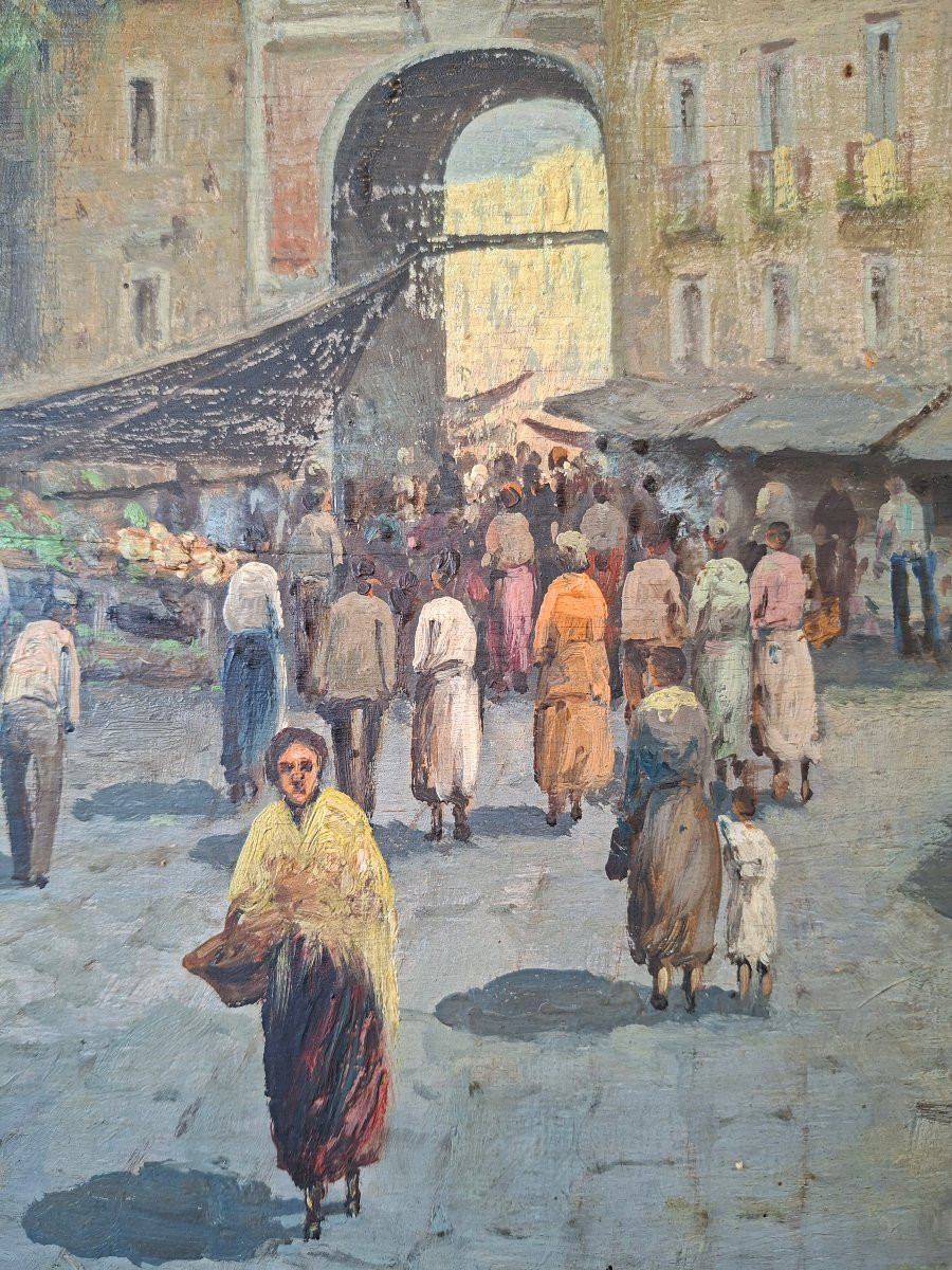 Mercato di Porta Capuana, scuola napoletana, olio su tavoletta-photo-6