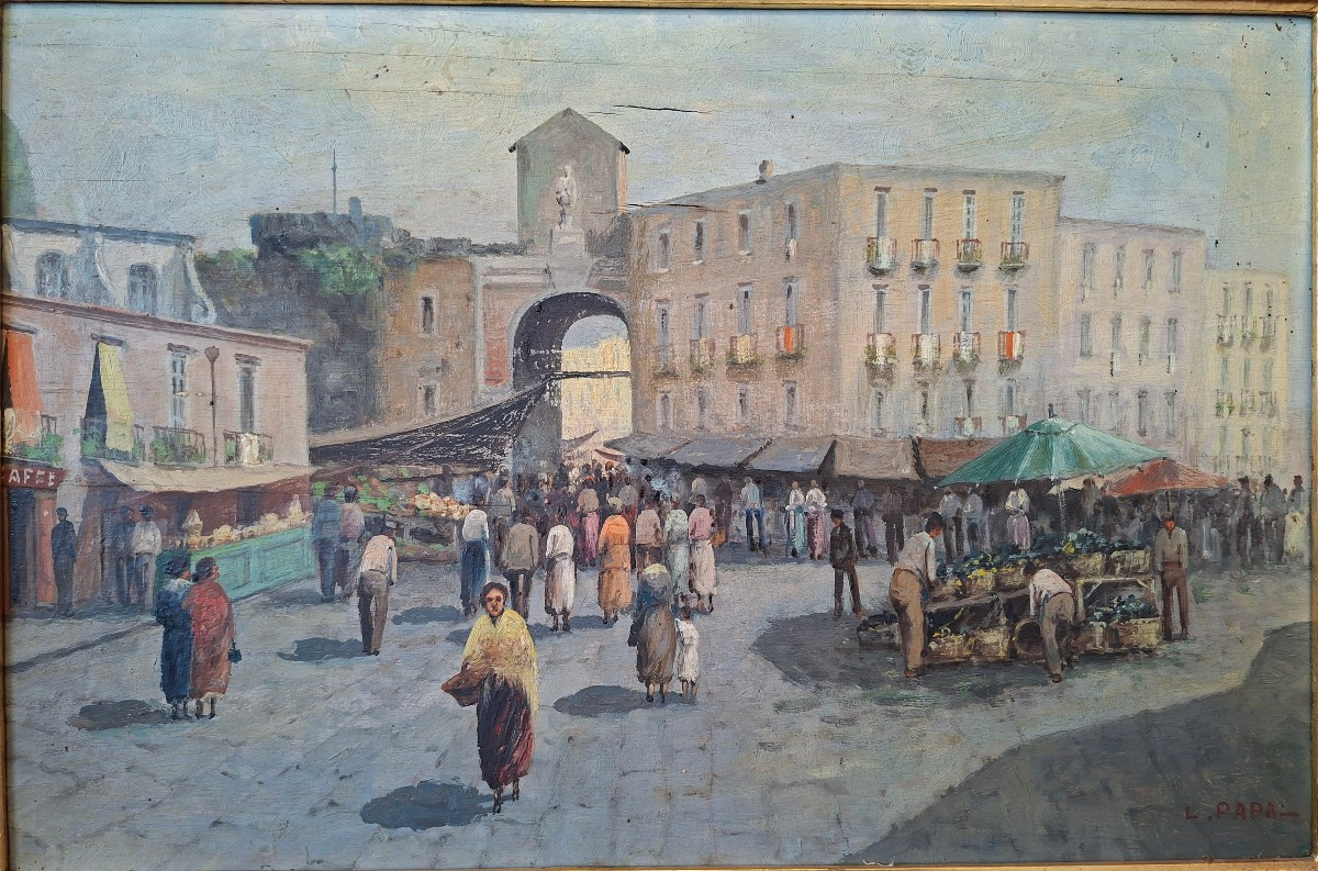 Mercato di Porta Capuana, scuola napoletana, olio su tavoletta