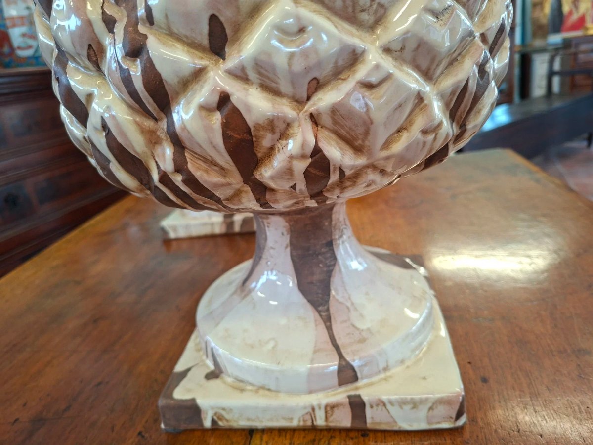 Coppia di pigne in ceramica color avorio-photo-4
