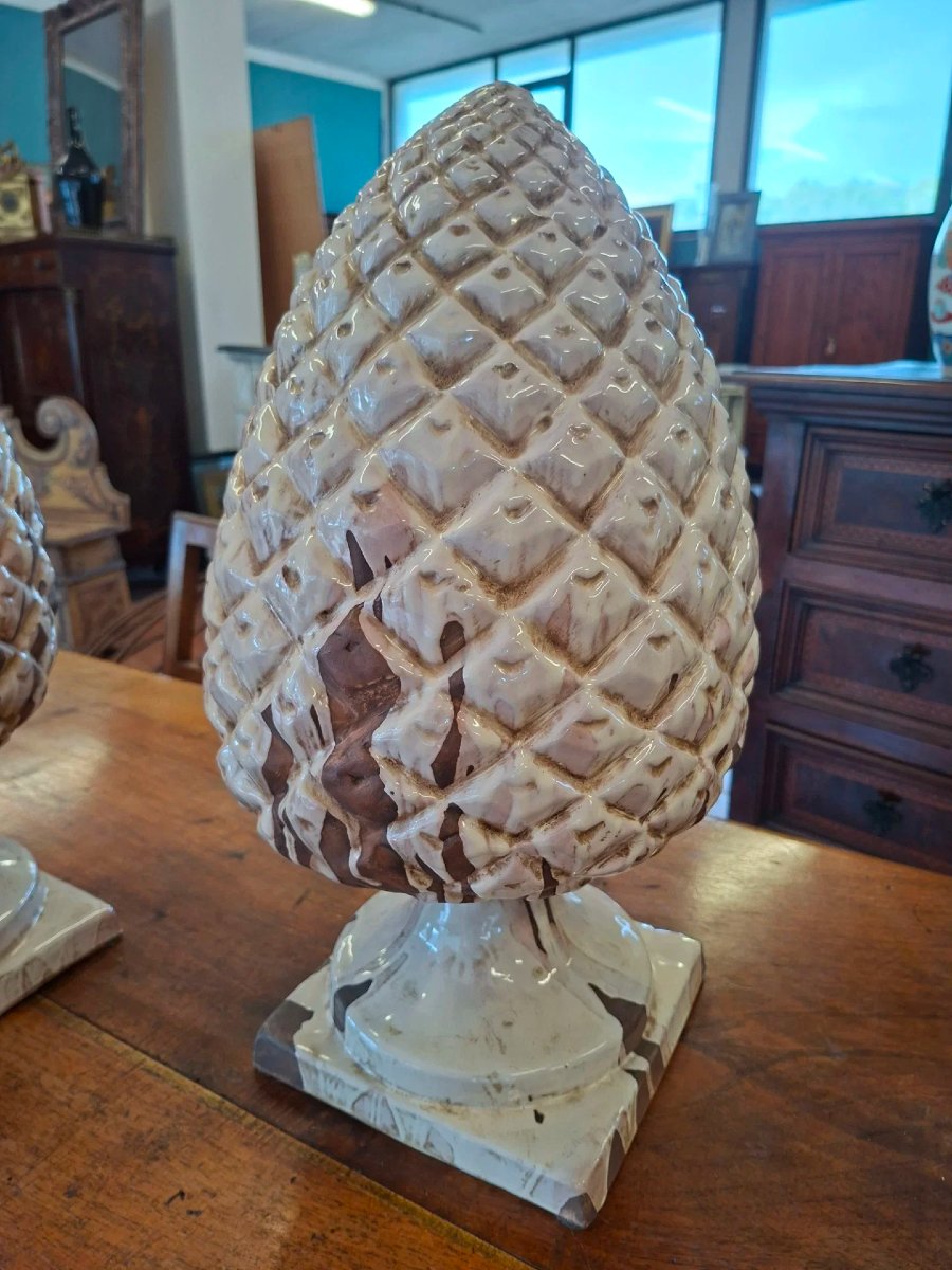 Coppia di pigne in ceramica color avorio-photo-6