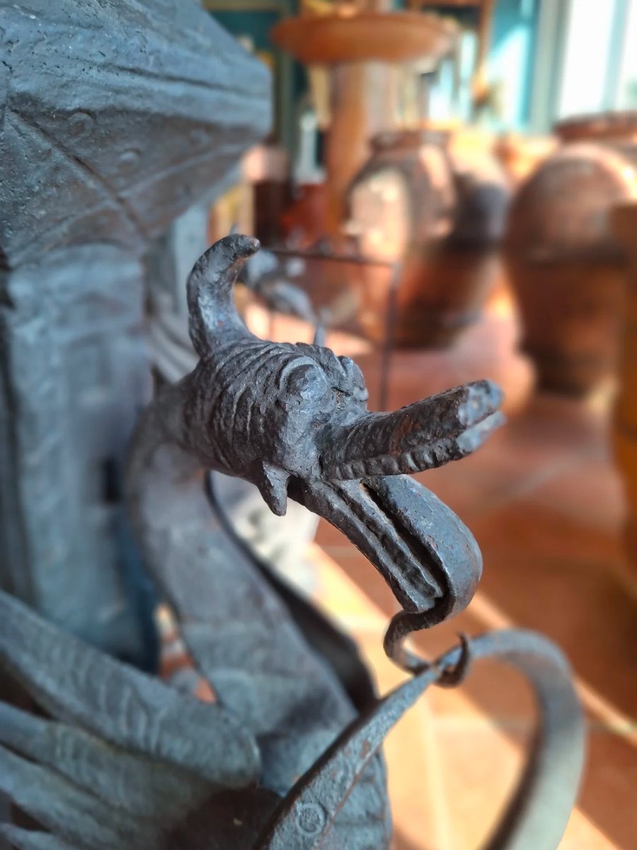 Coppia di grandi alari monumentali in ferro-photo-3
