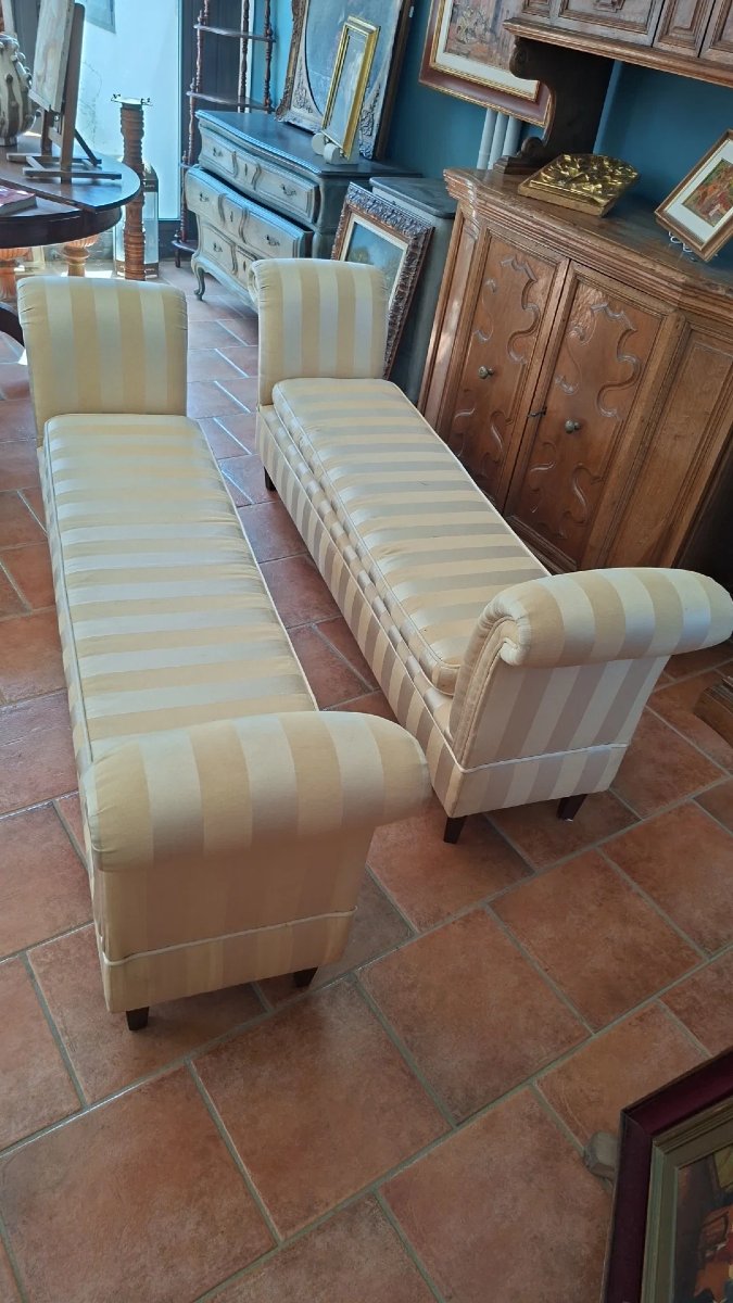 Coppia di panche imbottite con braccioli-photo-2