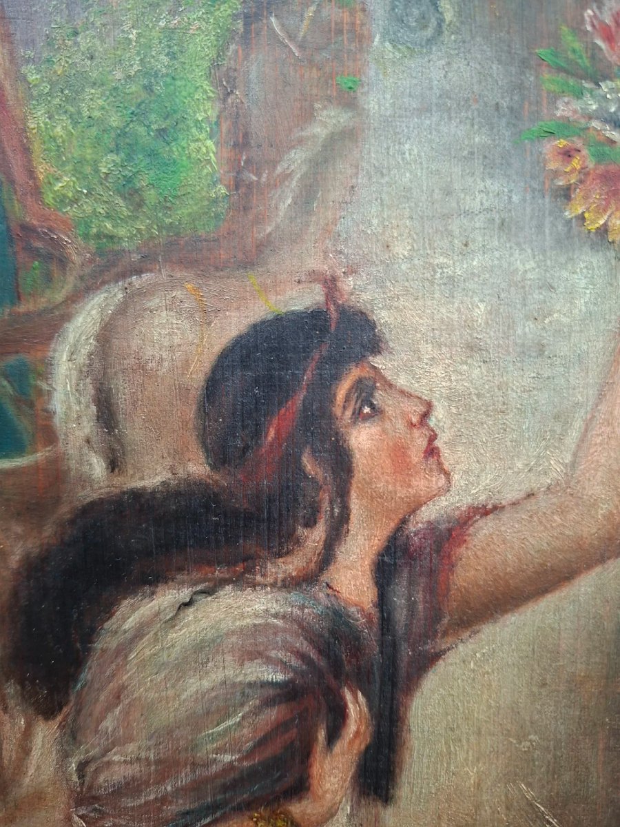Olio su tavola con cornice con soggetto orientalista-photo-5