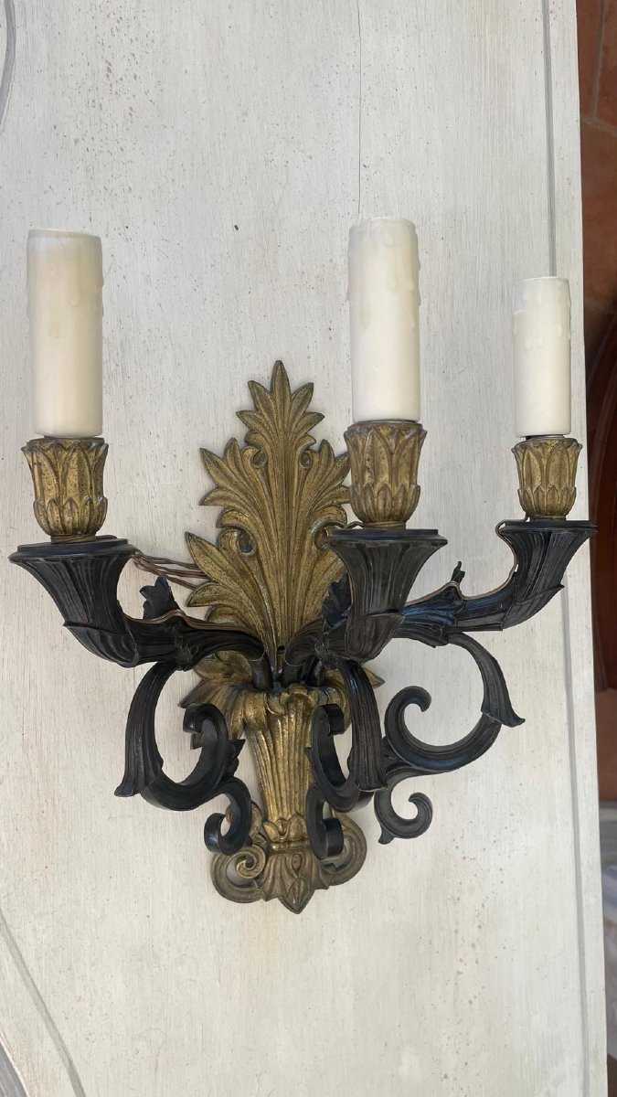 Coppia di appliques in bronzo dorato ottocentesco-photo-4