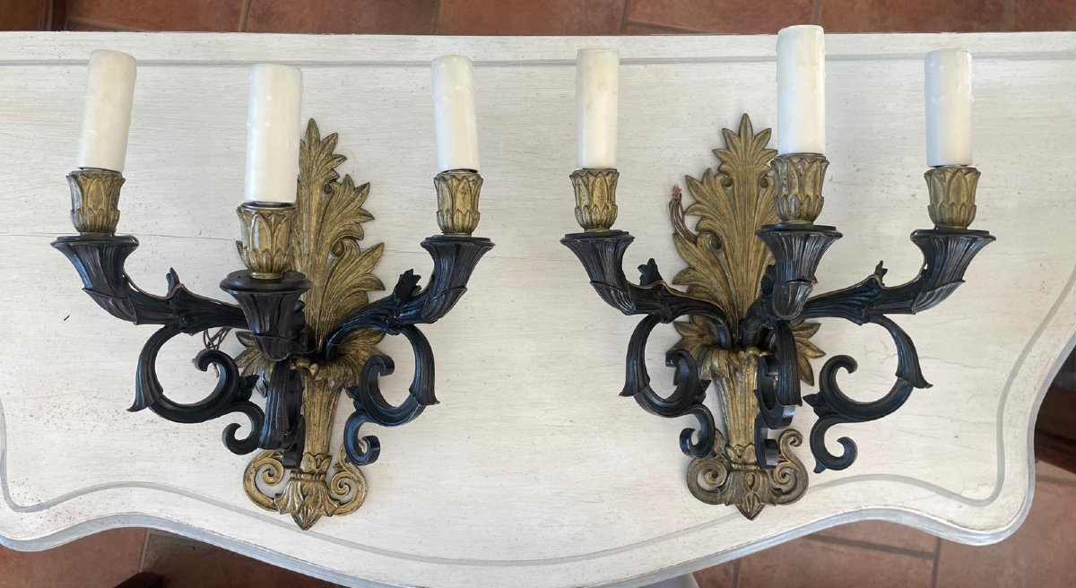 Coppia di appliques in bronzo dorato ottocentesco