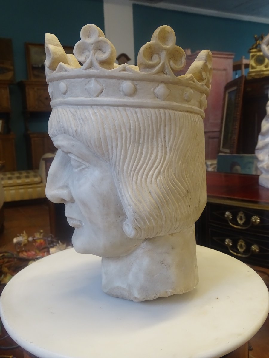 Scultura marmorea: Testa coronata di re medievale-photo-4