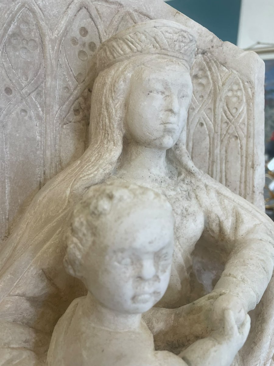Scultura in alabastro "Madonna sul trono con bambino"-photo-2