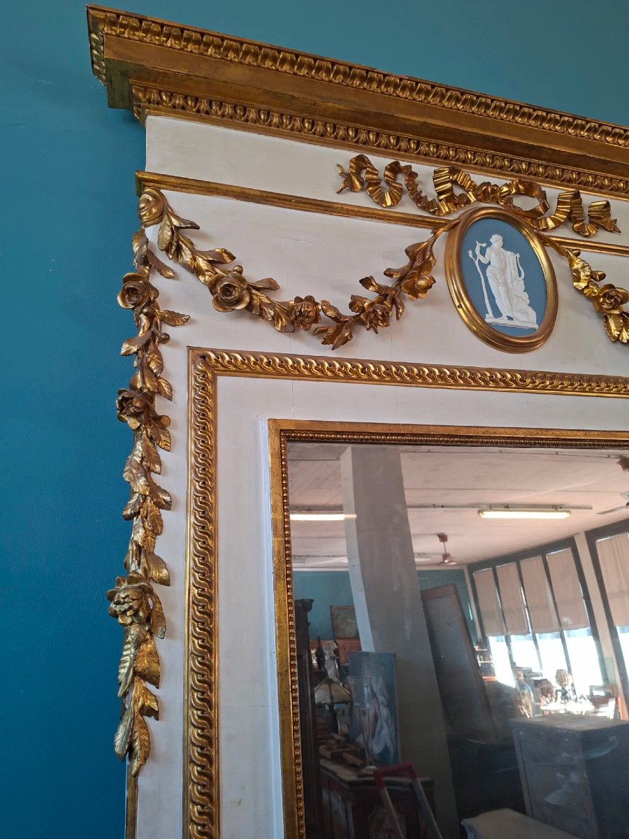 Grande specchiera da palazzo neoclassica in lacca e oro-photo-2