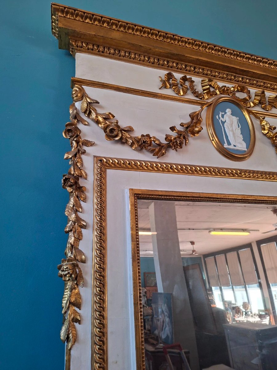 Grande specchiera da palazzo neoclassica in lacca e oro-photo-3