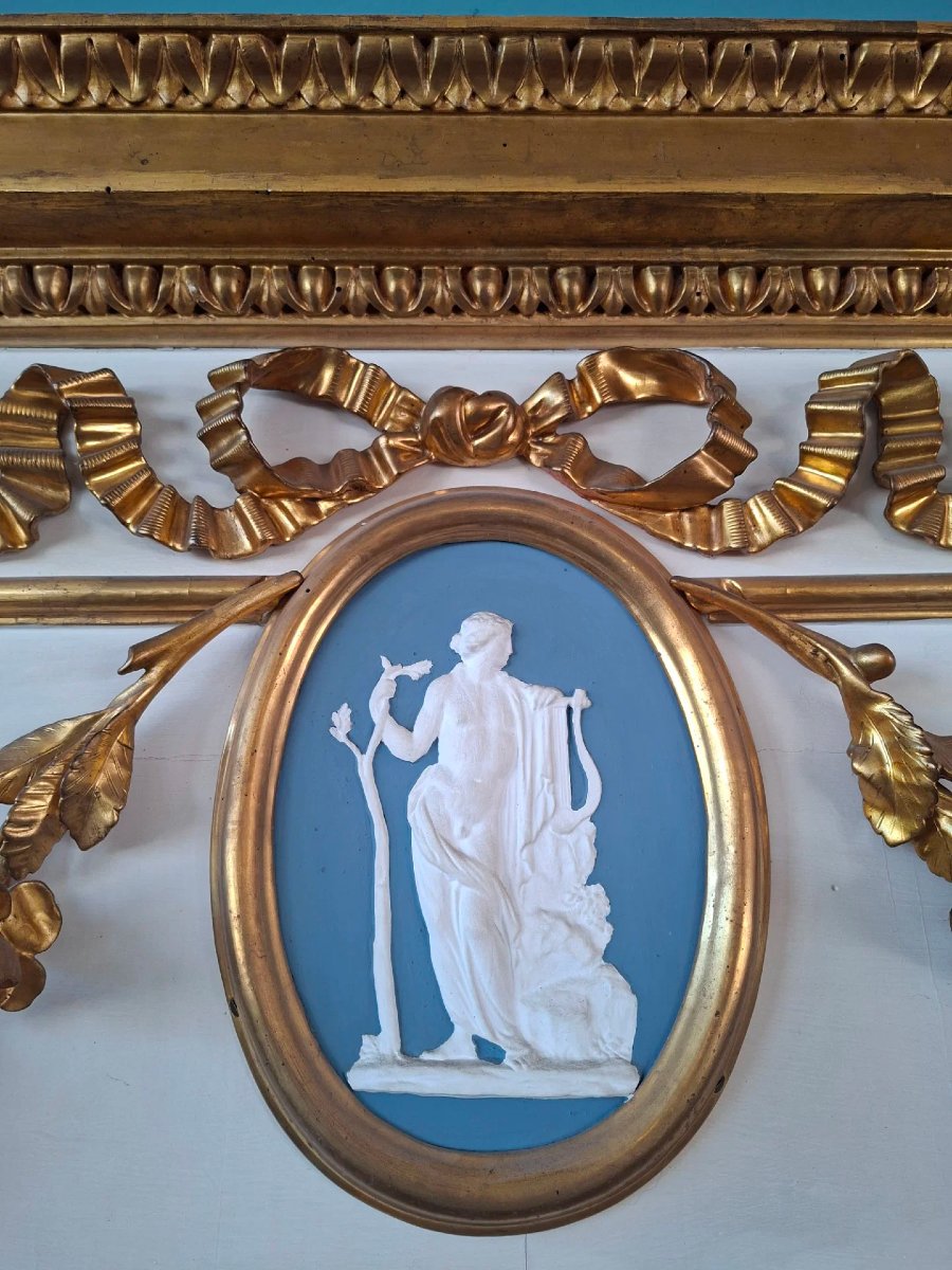 Grande specchiera da palazzo neoclassica in lacca e oro-photo-1