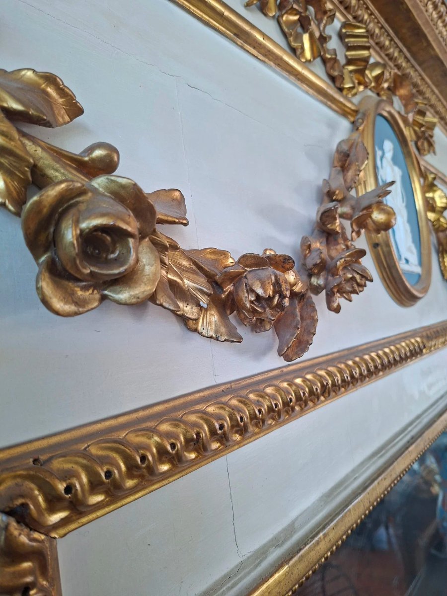 Grande specchiera da palazzo neoclassica in lacca e oro-photo-2