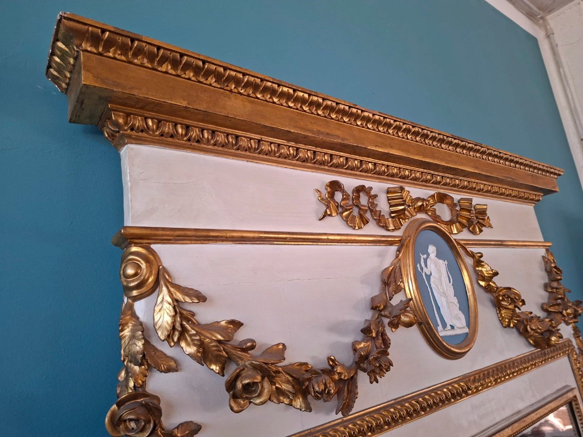 Grande specchiera da palazzo neoclassica in lacca e oro-photo-3