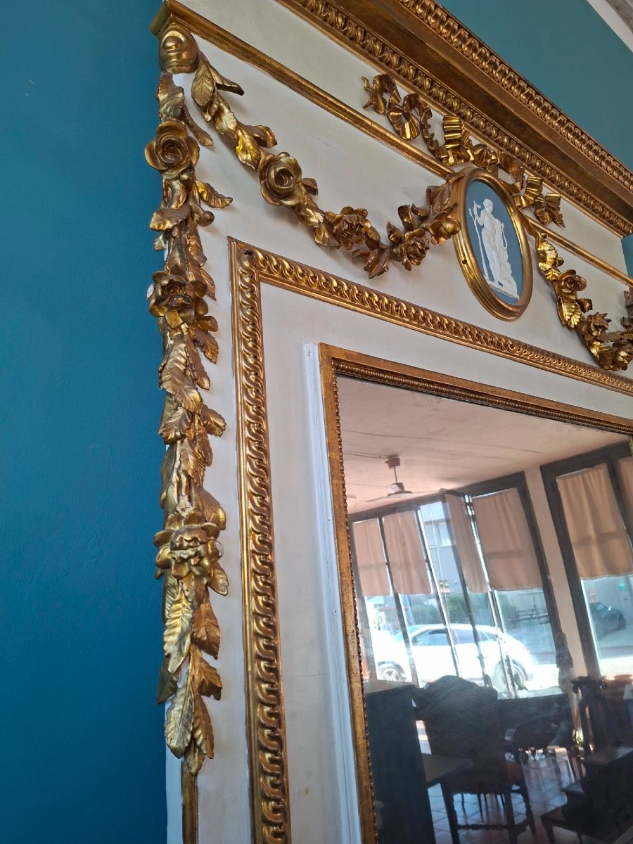 Grande specchiera da palazzo neoclassica in lacca e oro-photo-4