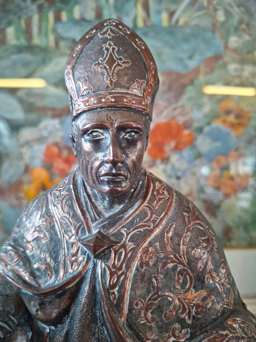 Coppia di sculture in legno e rame argentato-photo-2