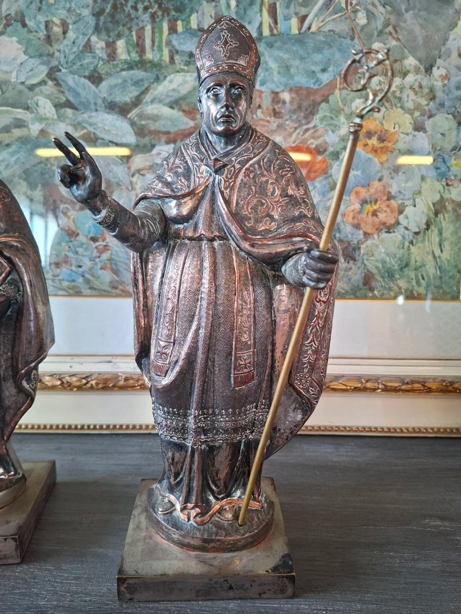 Coppia di sculture in legno e rame argentato-photo-4