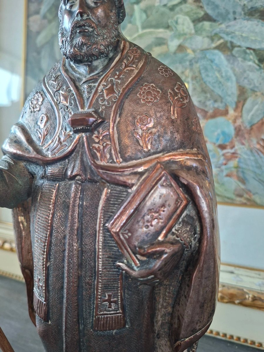 Coppia di sculture in legno e rame argentato-photo-2