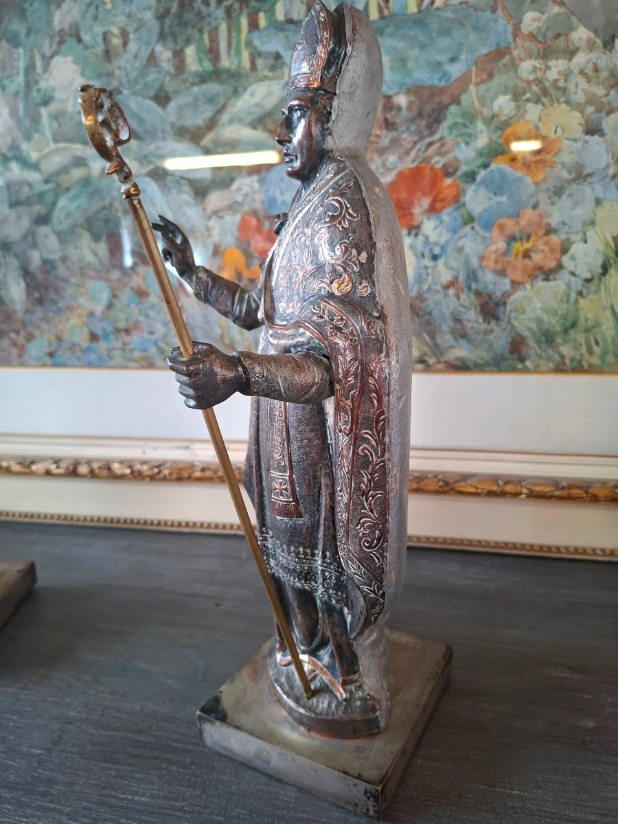 Coppia di sculture in legno e rame argentato-photo-3