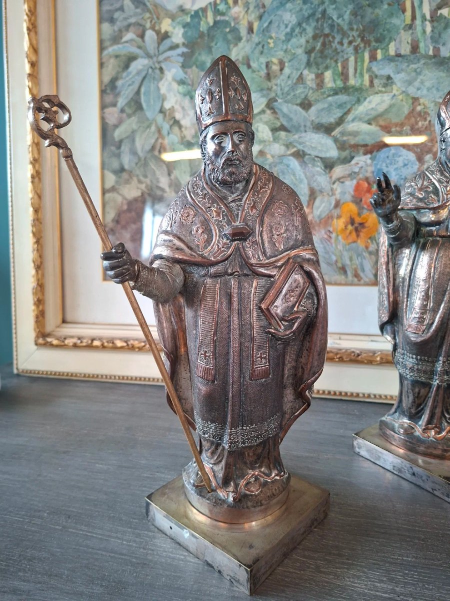 Coppia di sculture in legno e rame argentato-photo-5