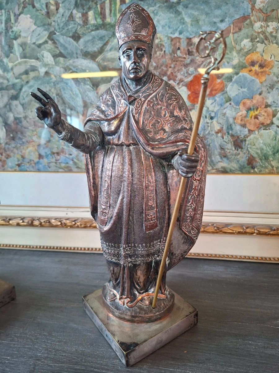 Coppia di sculture in legno e rame argentato-photo-6