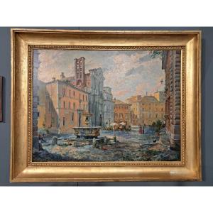 Roma, veduta di Piazza Campitelli. Olio su tela