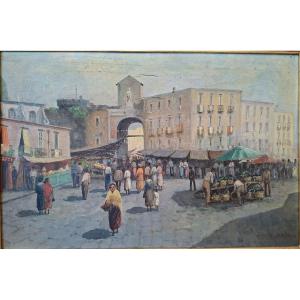 Mercato di Porta Capuana, scuola napoletana, olio su tavoletta