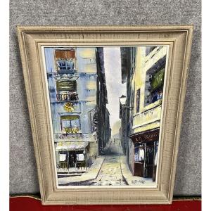 Reine Fayolle Around 1950: View Of A Street In Lyon Oil On Canvas Signed Lower Right  