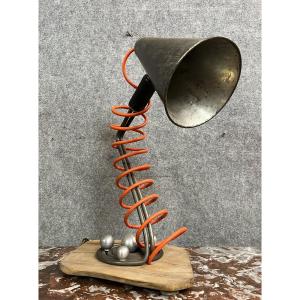 20th Century Industrial Design: Designer Lamp In Steel And Wood