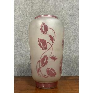Daum (in Le Gout): Large Multi-layered Vase With Purple Flower Decor