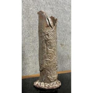 Large Free Form Raku Roller Vase On Heel Dated And Signed