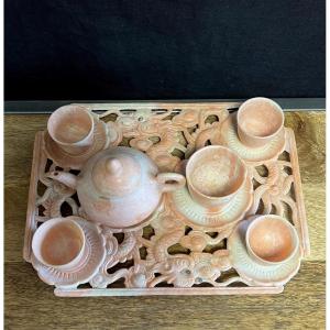 Tableware / Asian Art: Very Rare Chinese Tea Set In Sichuan Marble