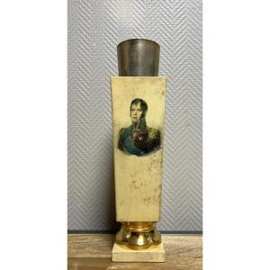 Aldo Tura Italy 1950's: Luxurious Thermos In Parchment And Gilded Brass With The Image Of Bonaparte