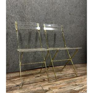 The Invisibles: Pair Of Folding Chairs By Yonel Lebovici And Bernard Berthet For Marais 