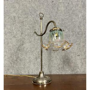 Large 1900s Desk Lamp In Silver-plated Bronze And Metal