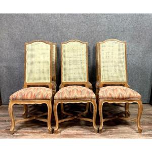 Set Of 6 Louis XV Chairs With High Backs In Whitewashed Wood 