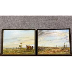 Boris Mitavski (1948): "the Forgotten House" During 2 Russian Paintings Depicting Landscapes 